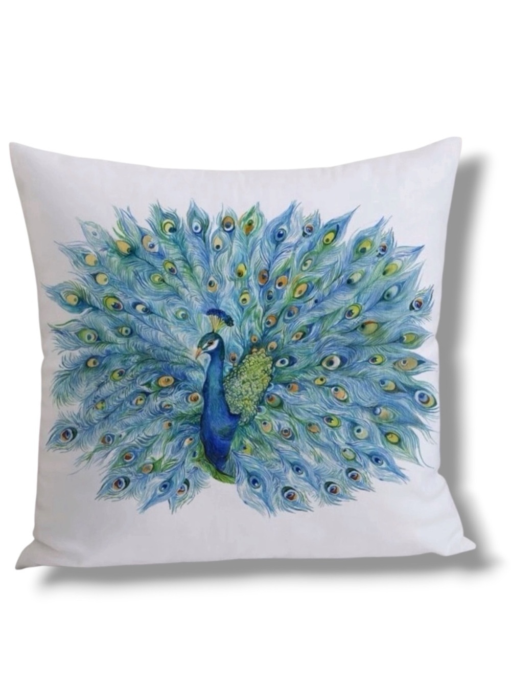 Pillow Cover Peacock Print Zipper Closure Decorative Large Square 17.7 in